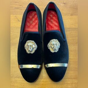 Jitai Black Velvet Gold Ornament Loafer Shoe Size 11 NEW